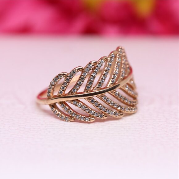 Pandora Rose Gold Light As A Feather CZ Ring #180886CZ US Size 5, 7.5 - Picture 4 of 5